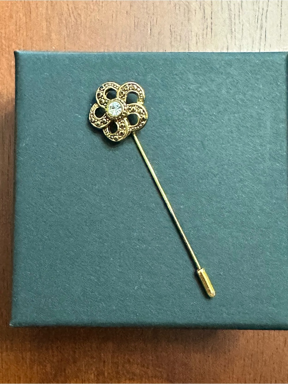 Vintage Gold-Tone Floral Crystal Stick Pin